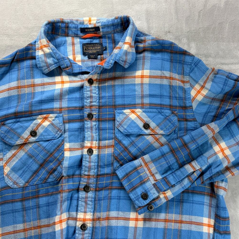 Pendleton Burnside Flannel Shirt Men's XL Blue Plaid Long Sleeve Soft Cotton